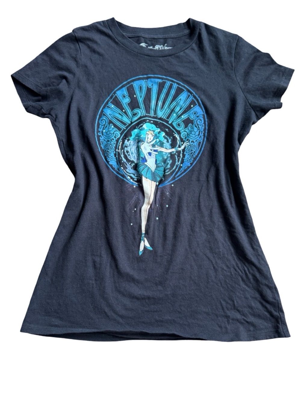 Sailor Moon Sailor Neptune Graphic T-Shirt Womens XS Black Art Nouveau Anime Tee